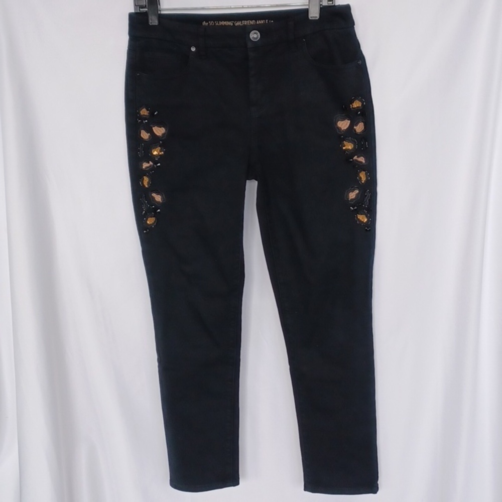 Chico's Animal Sequin Ankle Jean, Girlfriend, Slimming, Sz 4, Stretchy, EUC